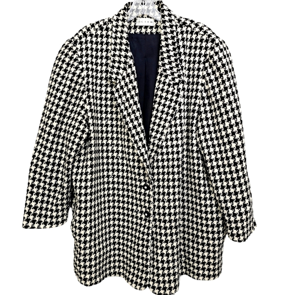 Vintage 90's Jigsaw Oversize Blk/White Houndstooth Longsleeve Rhinestoned Blazer